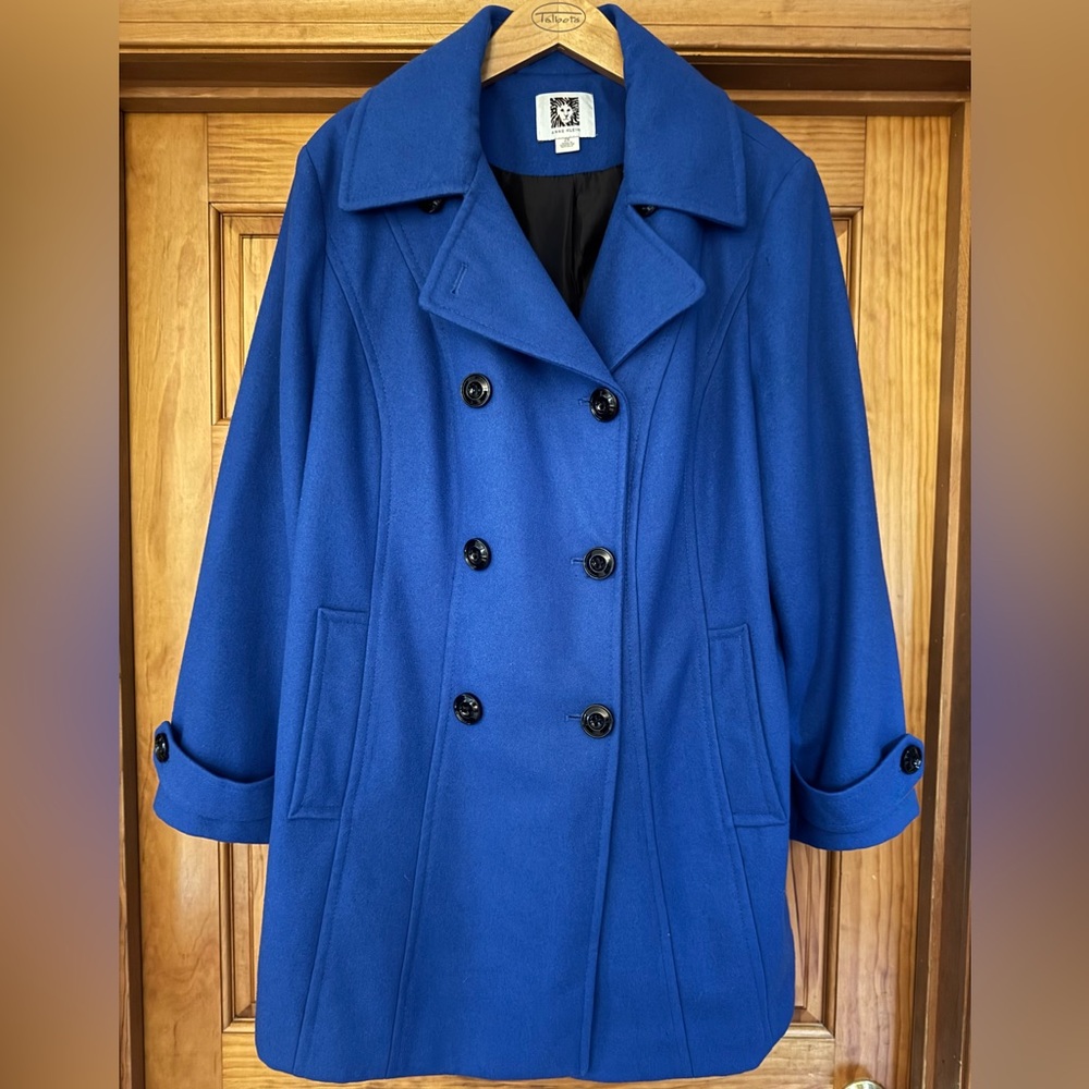 Anne Klein Royal Blue Double Breasted Wool Coat/Jacket, Plus Size 2X